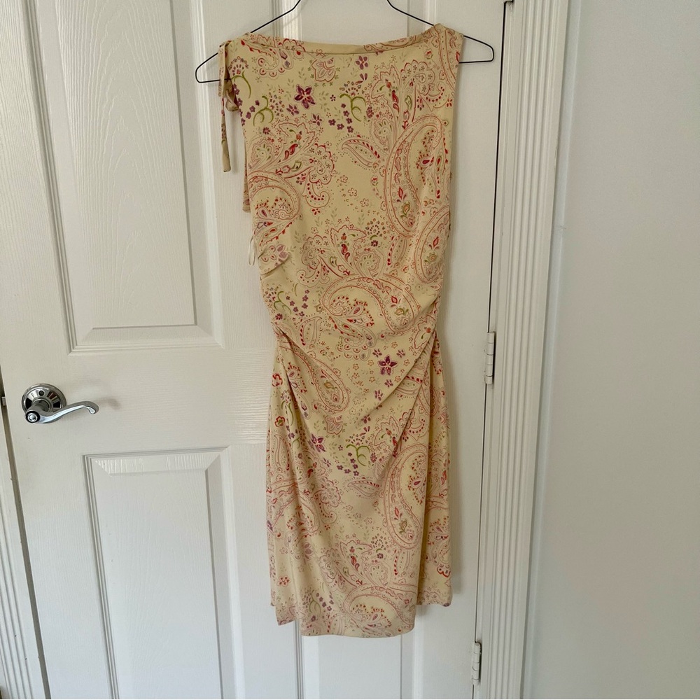 KAY UNGER Women's Elegant Y2k Silk Cream Multicolor Paisley Print Dress | Size 8